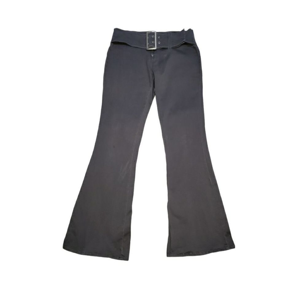 Y2k Gray Bluenotes Flared Pants With Chrome Belt